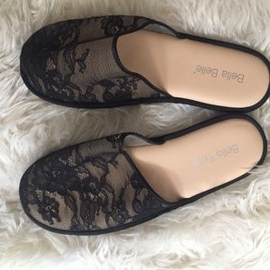 Bella Belle Black Lace Slippers